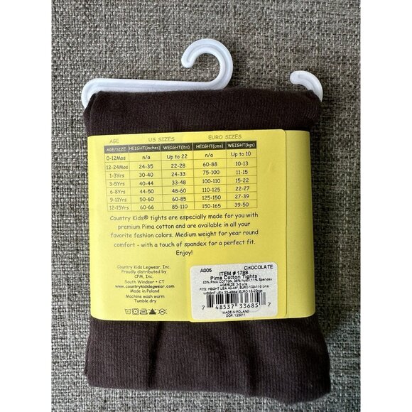 Country Kids Organic Pima Cotton Tights Toddler Size 3-5 Yrs Green Brown 2 Pk - Picture 3 of 5